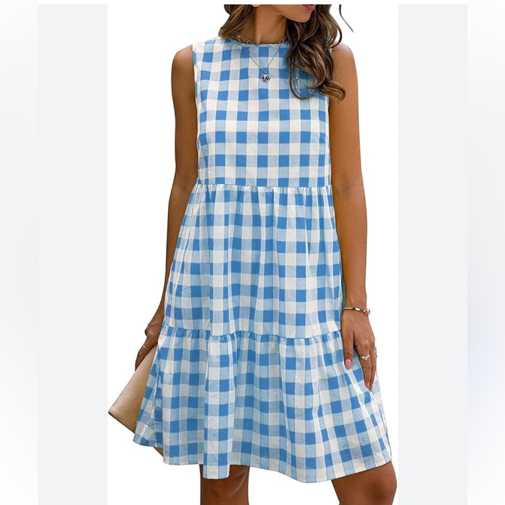 Womens Plaid Sleeveless Babydoll Dress.